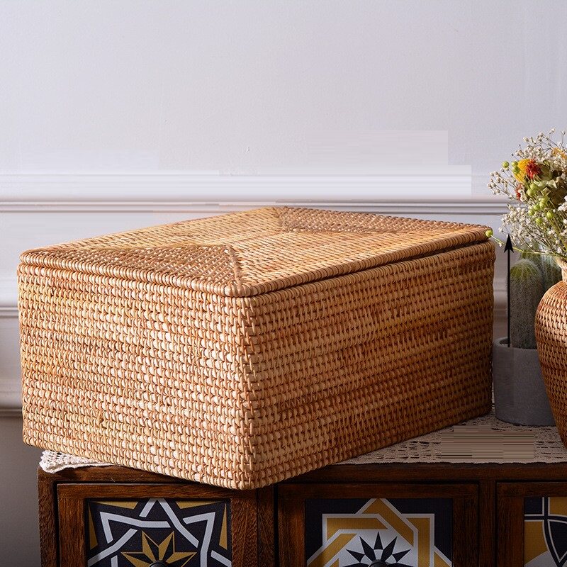 Vietnamese rattan with lid storage basket finishing basket desktop coffee table clothing toy living room sundries storage basket storage box