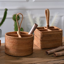 Vietnamese rattan woven table top containing basket Separated Sea Four Lattice rattan Pen Holder Remote Control Collection Box Flower Basket box