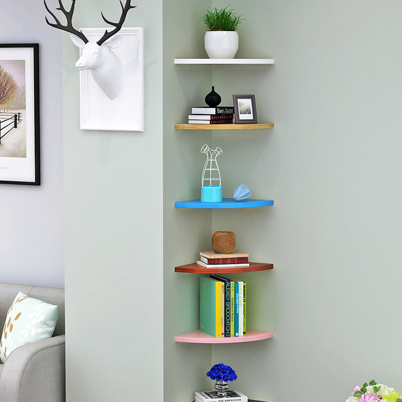Fan-shaped partition triangle corner bedroom corner wall wall shelf free punching wall hanging corner living room bookshelf