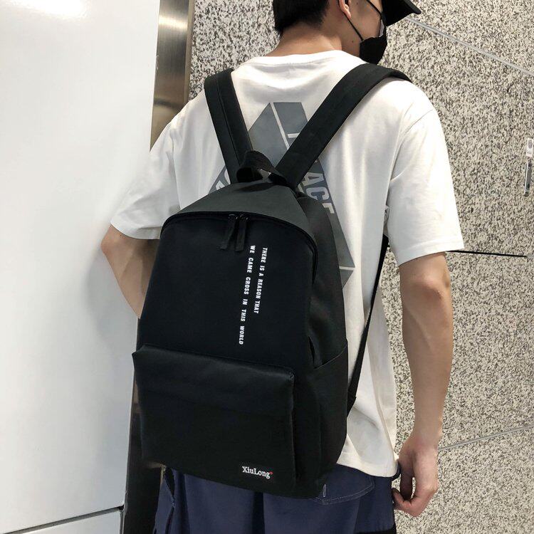 Schoolbag men's Korean version of high school students canvas backpack ins tide brand casual simple campus backpack junior high school students