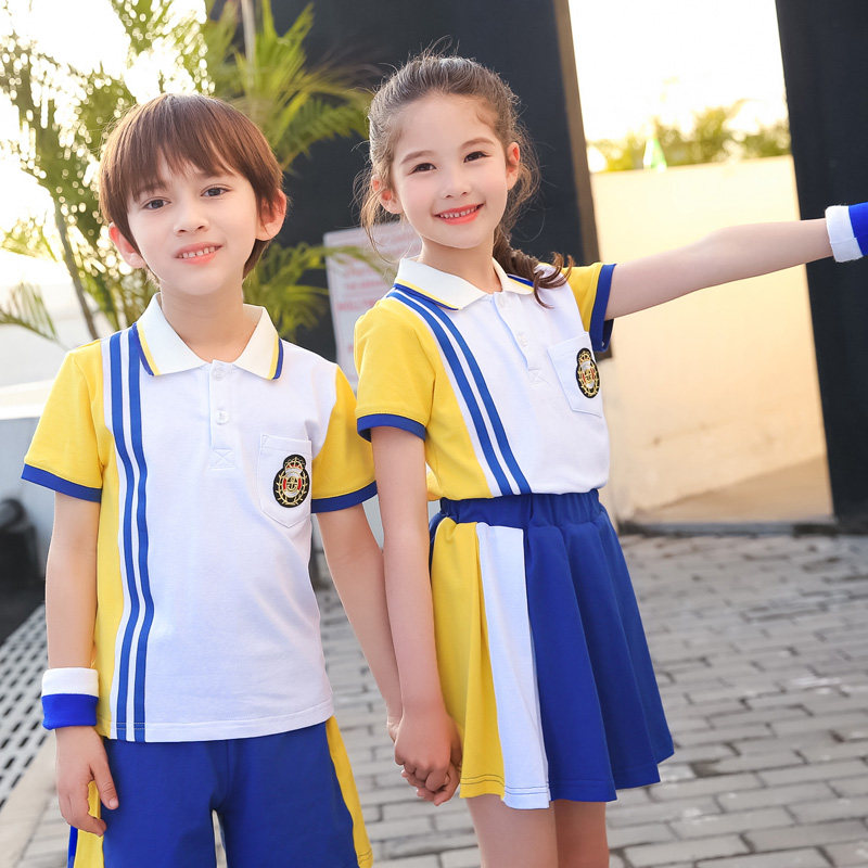 Kindergarten Landscaped Pure Cotton Elementary School Kids Summer Children's School Short Sleeve Sportswear Tracksuit Sportswear Tracksuit Color Suit