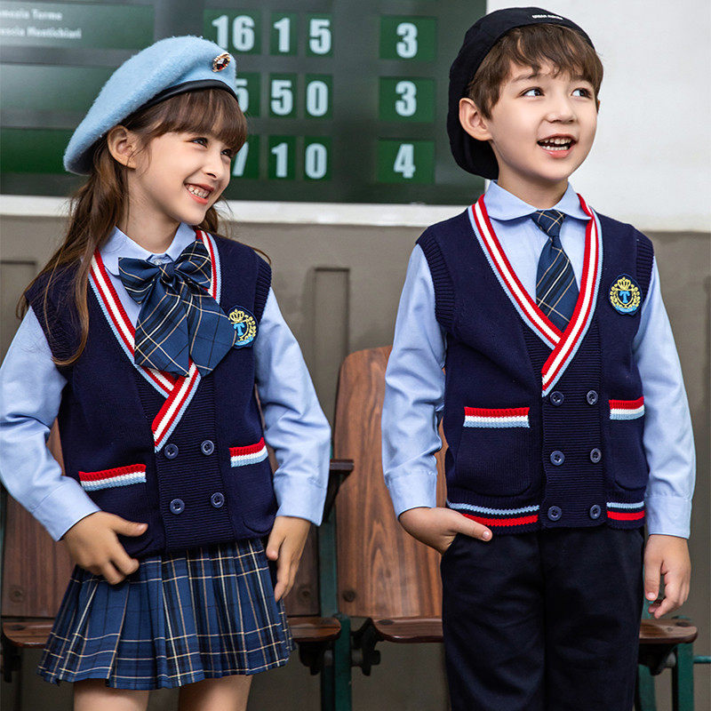 Spring Autumn School Uniform suit Choral performance Out of service kindergarten Garden Cardiovert Sweater Sweater Suits for Primary School Wind Class