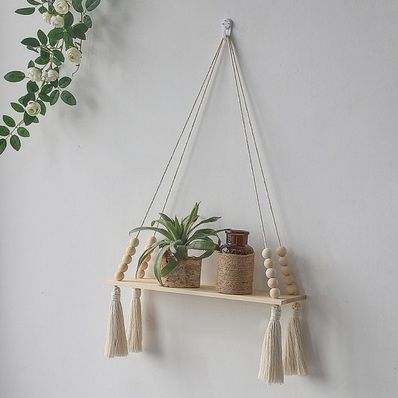 Nordic ins Style Wall Hanging Decoration for Guesthouse Living Room Wall, Woven Doll Shelf, Green Plant Stand