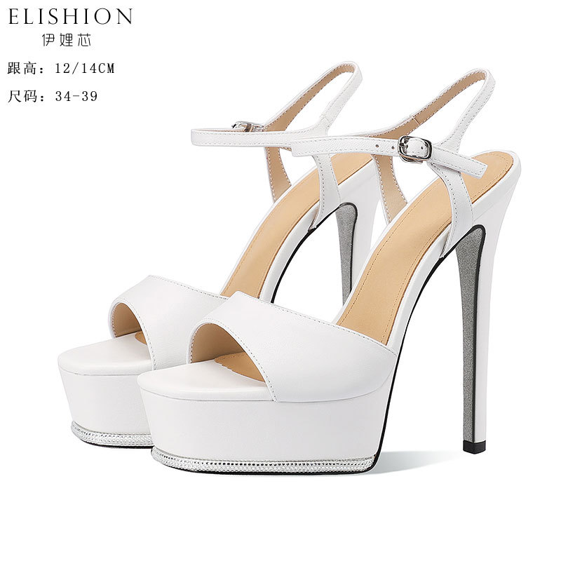 Yili Xin 12cm Ultra-High Heel Sandals, Stiletto White Peep-Toe Party Dress Shoes, Platform Sky-High Heels