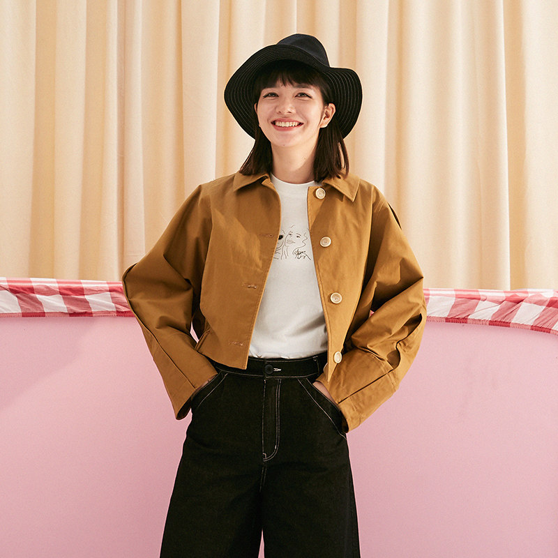 df spring retro layered sleeve design short windbreaker women's jacket 2 colors 1908