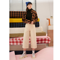 Q1 Japanese original homemade casual Joker high waist curling seven-point straight casual pants 1881