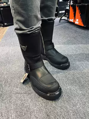 19805 Motobike men's iron label mid-barrel leather boots black Harley imported from the United States