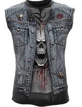 17606 Spiral Mens Rock Locomotive Stereo Skull Sleeveless Short Sleeve T-Shirt UK