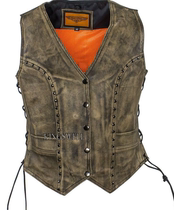 17522 Harley style American motorcycle women do old wicker leather vest imported from the United States