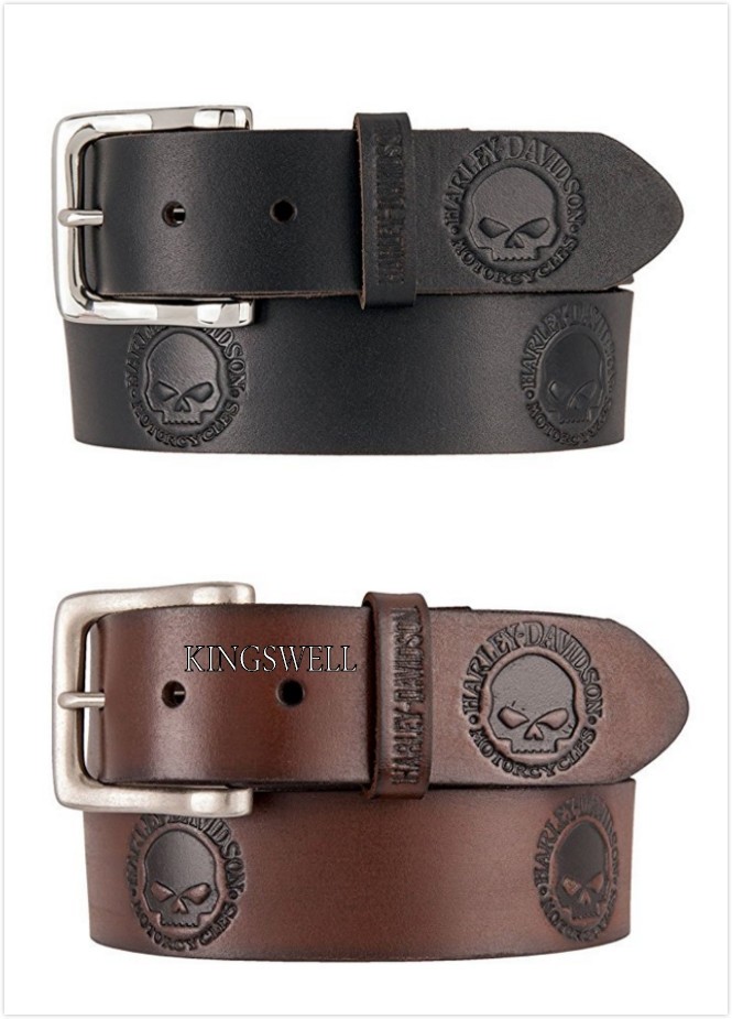 17628 Moyu Harley men's skull embossed leather belt imported from the United States