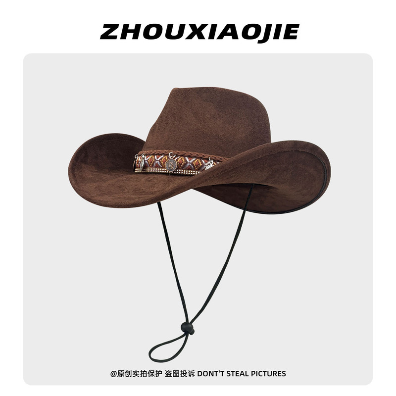 Ethnic Style Tibetan Western Cowboy Hat for Men and Women, Summer American Style Hot Girl Travel Photography Sun Protection Jazz Hat Trend