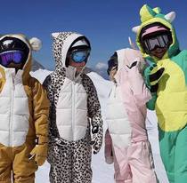 Cartoon childrens one-piece ski suit animal dinosaur rabbit mens and womens cotton thickened waterproof non-weedo