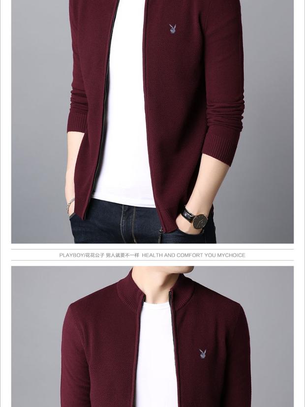 Áo len nam Playboy mùa xuân và mùa thu với áo khoác cardigan Phiên bản Hàn Quốc Mặc áo len nam Áo len áo khoác nam