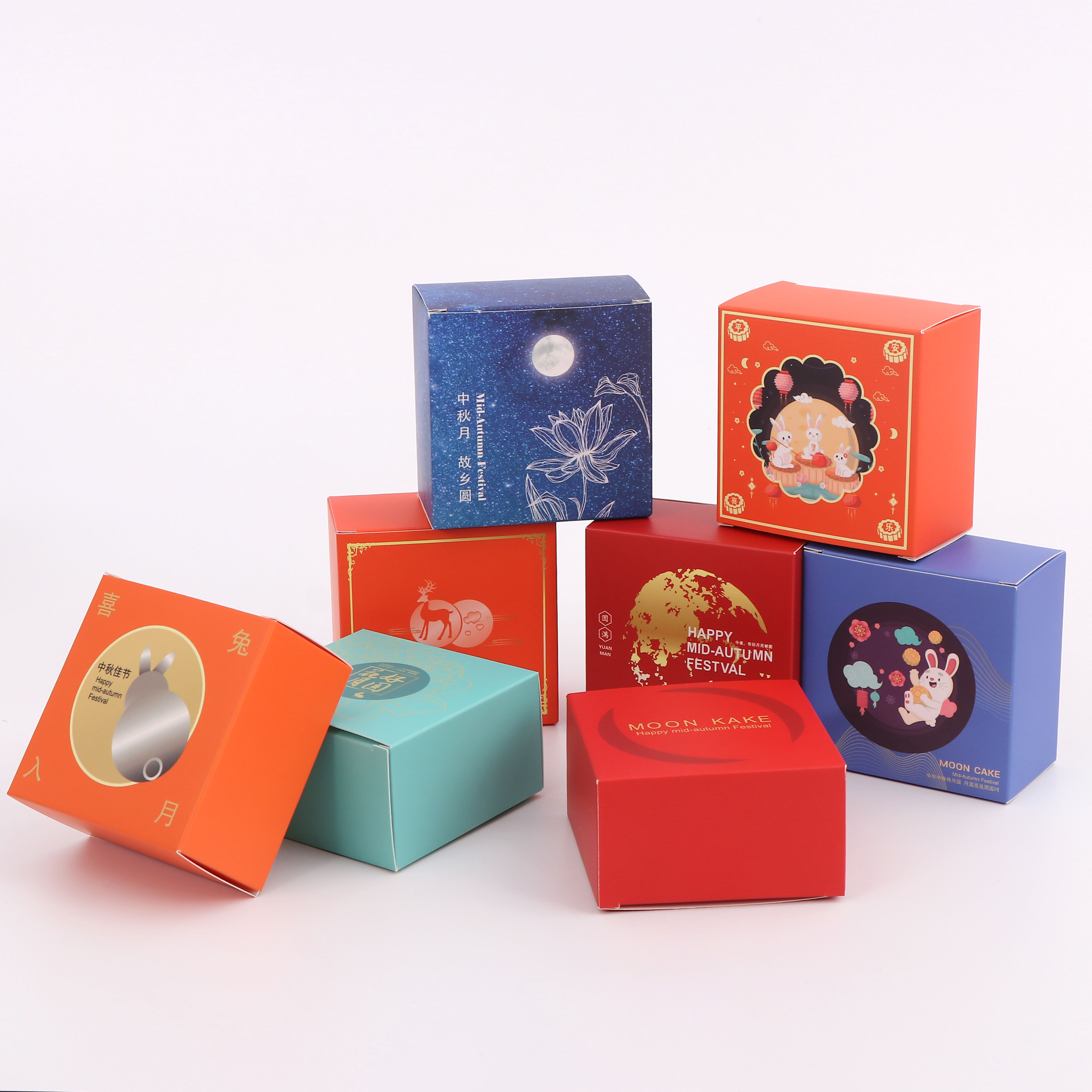 картон 50个价月饼小盒子单个内盒包装盒中秋茶饼独立礼盒单颗小方纸盒