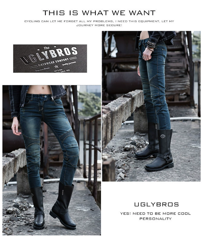 uglyBROS quần jeans cưỡi quần phù hợp với quần Halley chống vỡ quần bốn mùa với đồ bảo hộ đàn hồi cao Đàn ông và phụ nữ mỏng - Xe máy Rider thiết bị