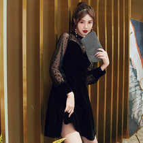 Small sublate gown dress Dress normally able to wear a banquet Temperament Velvet Short birthday Black Dress With Dress dress