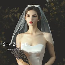 Super fairy bow curled short veil certificate photo small head gauze Net Red New nun wedding short veil