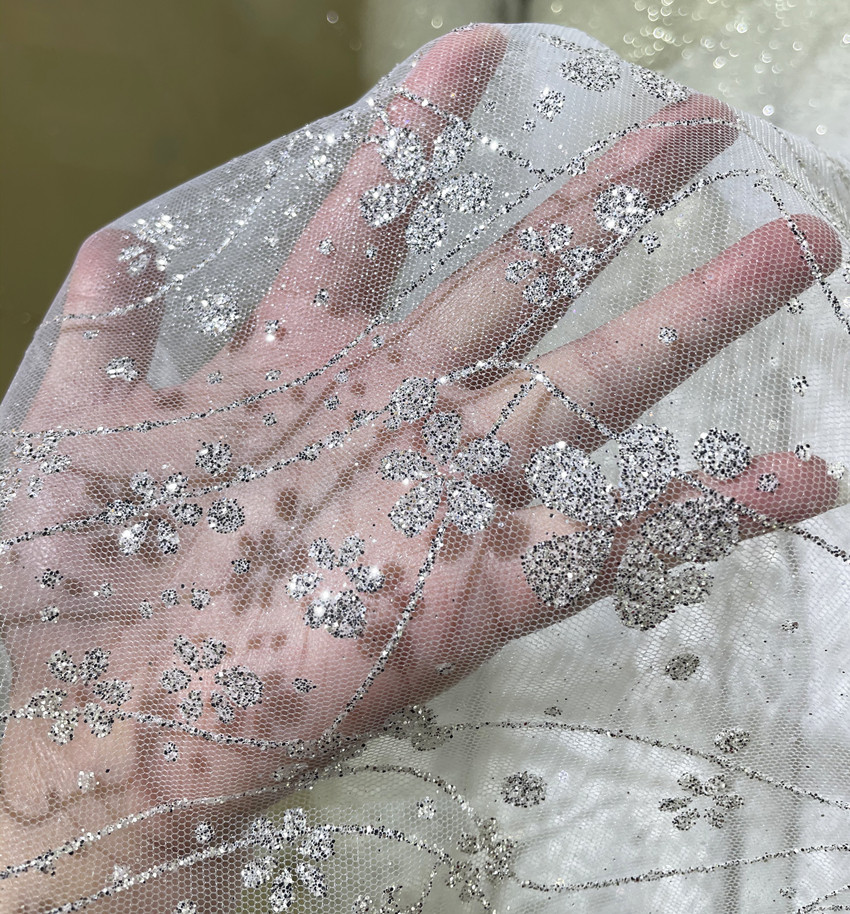 White Lace Bright Sheet Hot Gold Mesh Yarn Fabric Wedding Dress Fabric Wedding Dress Fabric Fabric