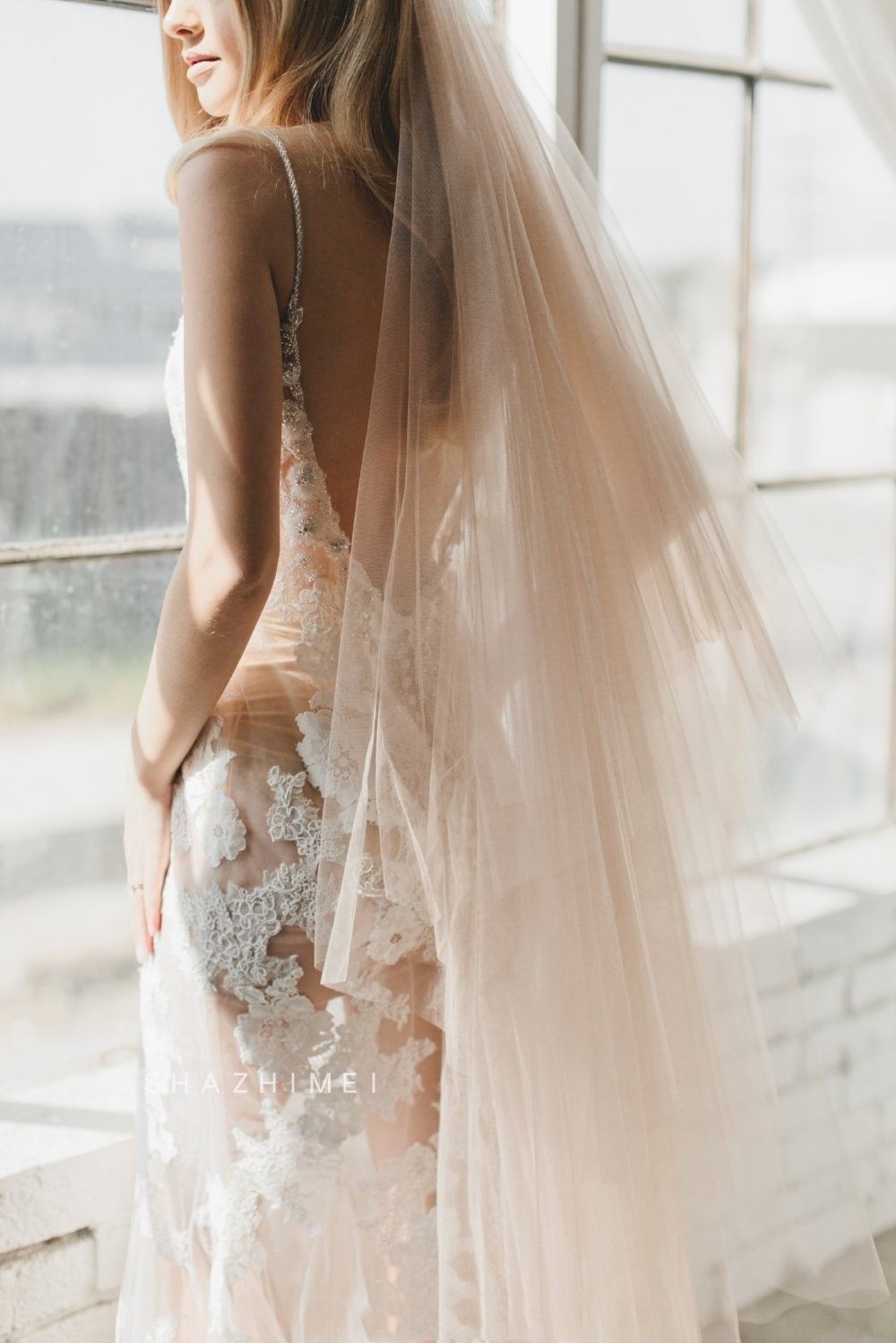 Star with the same paragraph simple and versatile vera wang style all plain drape mid-length veil bride veil wedding