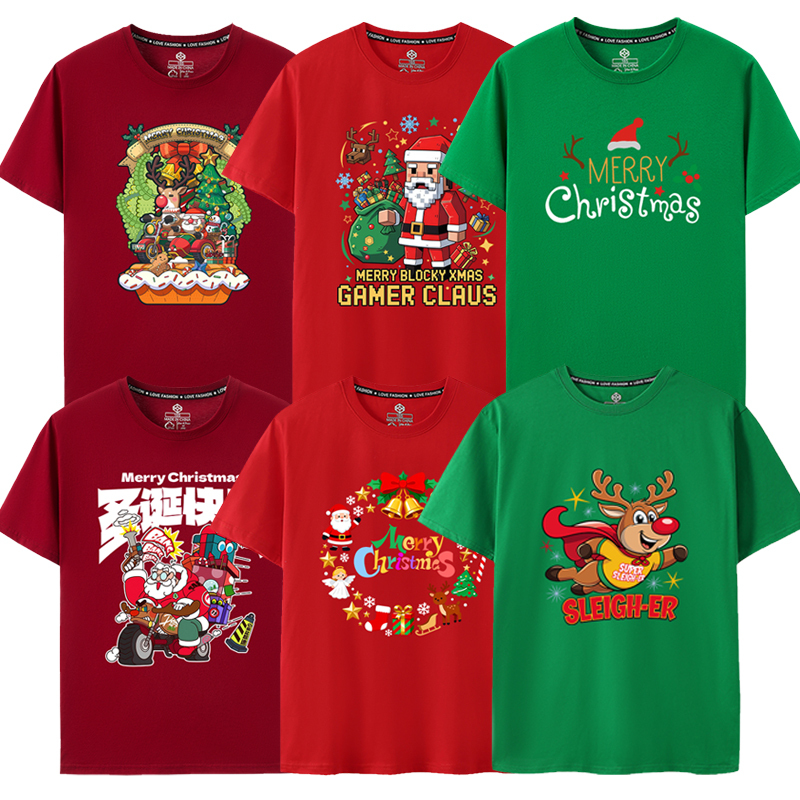 Christmas Red Tops, Short-Sleeved T-Shirts for Men and Women, Christmas T-Shirts, New Year's Eve Family Matching Outfits