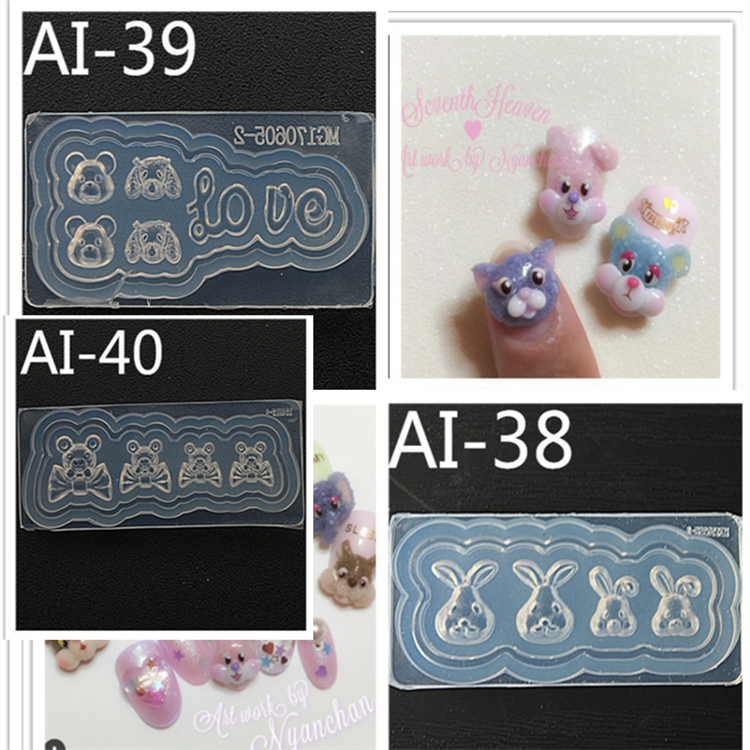 Cartoon Ai38 + 39 + 40new pattern manicure Carving mould Cartoon Mickey head Mickey Mouse Bear nail decorate Soft candy silica gel Abrasives love