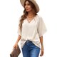 Spring new women's quarter-sleeve T-shirt thin European and American black loose deep V-neck pullover half-sleeve top for women