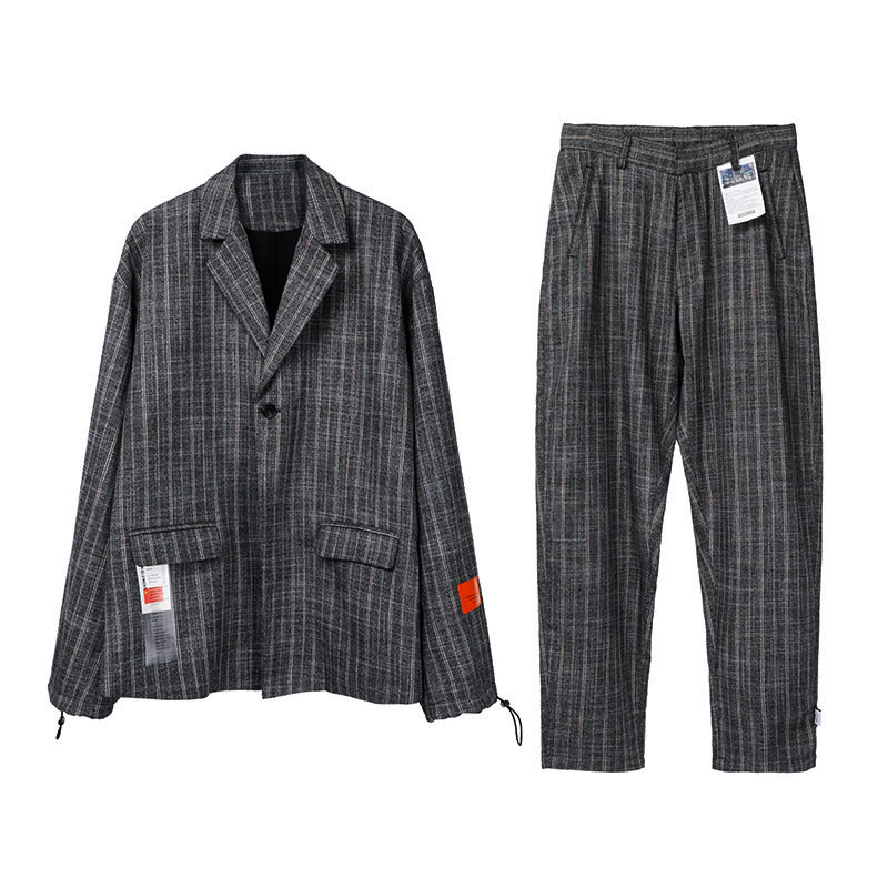 Benmyshower Nước Tide Retro Plaid Woven Suit Jacket Hip-Hop Đàn ông và phụ nữ Suit Loose