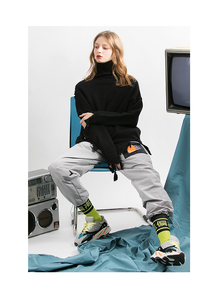 Benmyshower quốc gia cao cổ áo len lỗ thương hiệu thủy triều nam và nữ vài chiếc áo len hip hop gió bất thường ao đôi