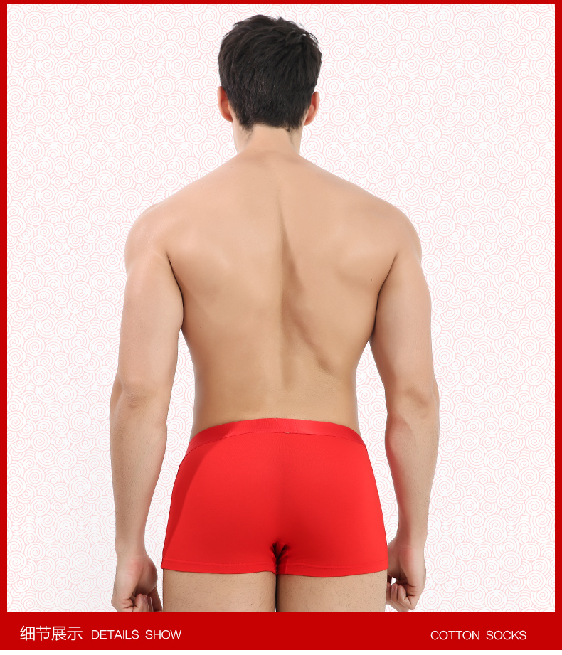 Langsha Quần lót nam Quần lót nam Boxer In màu đỏ của năm nay Giới trẻ Mid-Eo Quần đùi Boxer Quần short Hộp quà tặng quần lot nam
