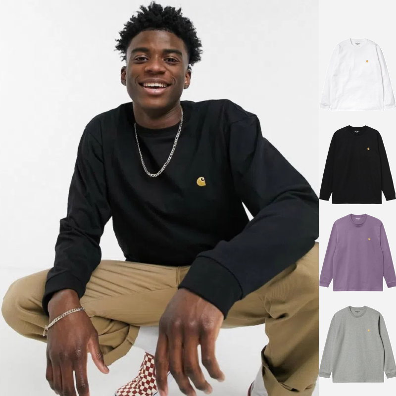Authentic Carhartt Wip Long-Sleeve T-Shirt, Thin Sweatshirt, Base Layer Shirt, Gold Label Embroidered Top, Loose Fit, Trendy