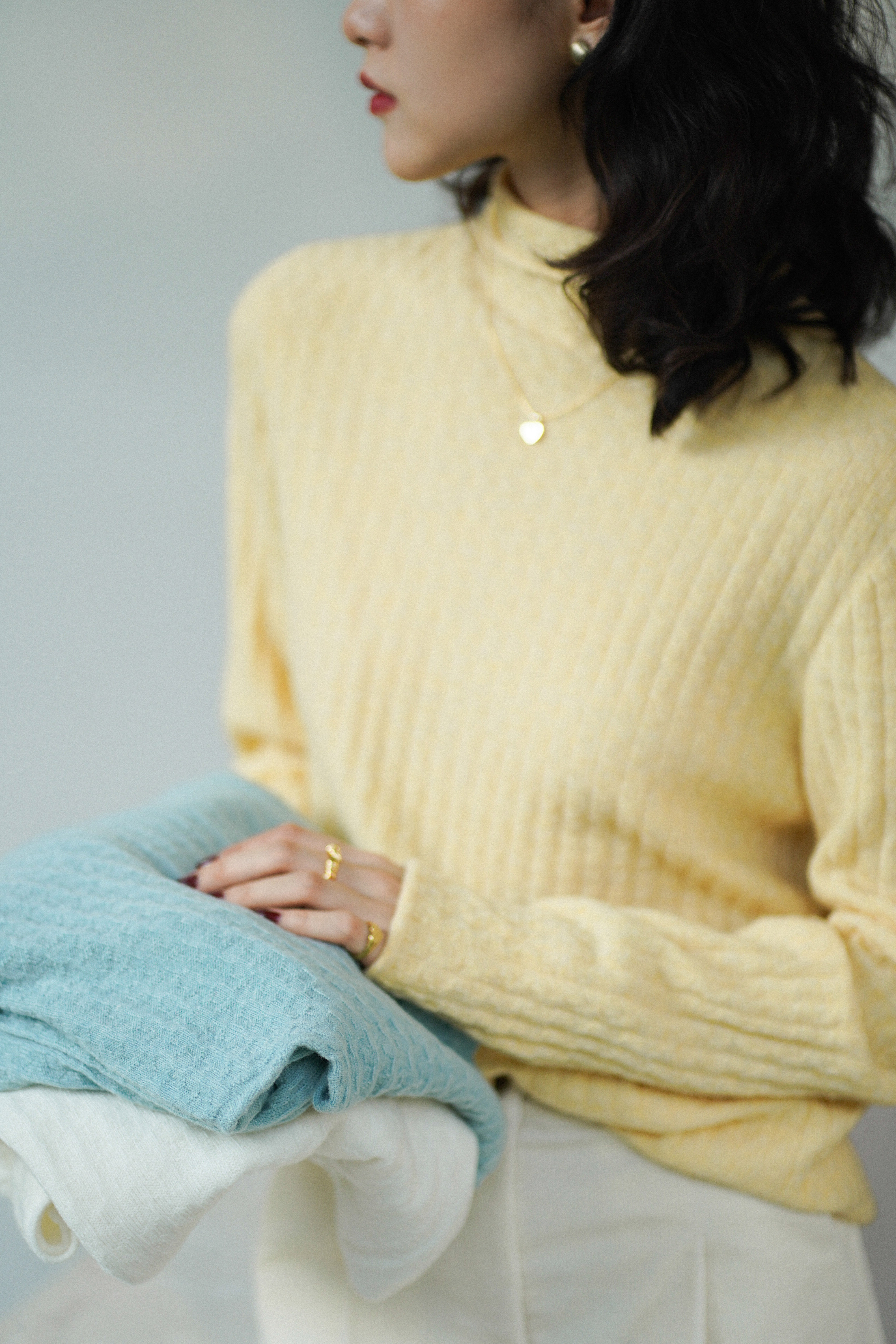 Bottanique botanical < seamless process > 100% wool high collar curled knit undershirt