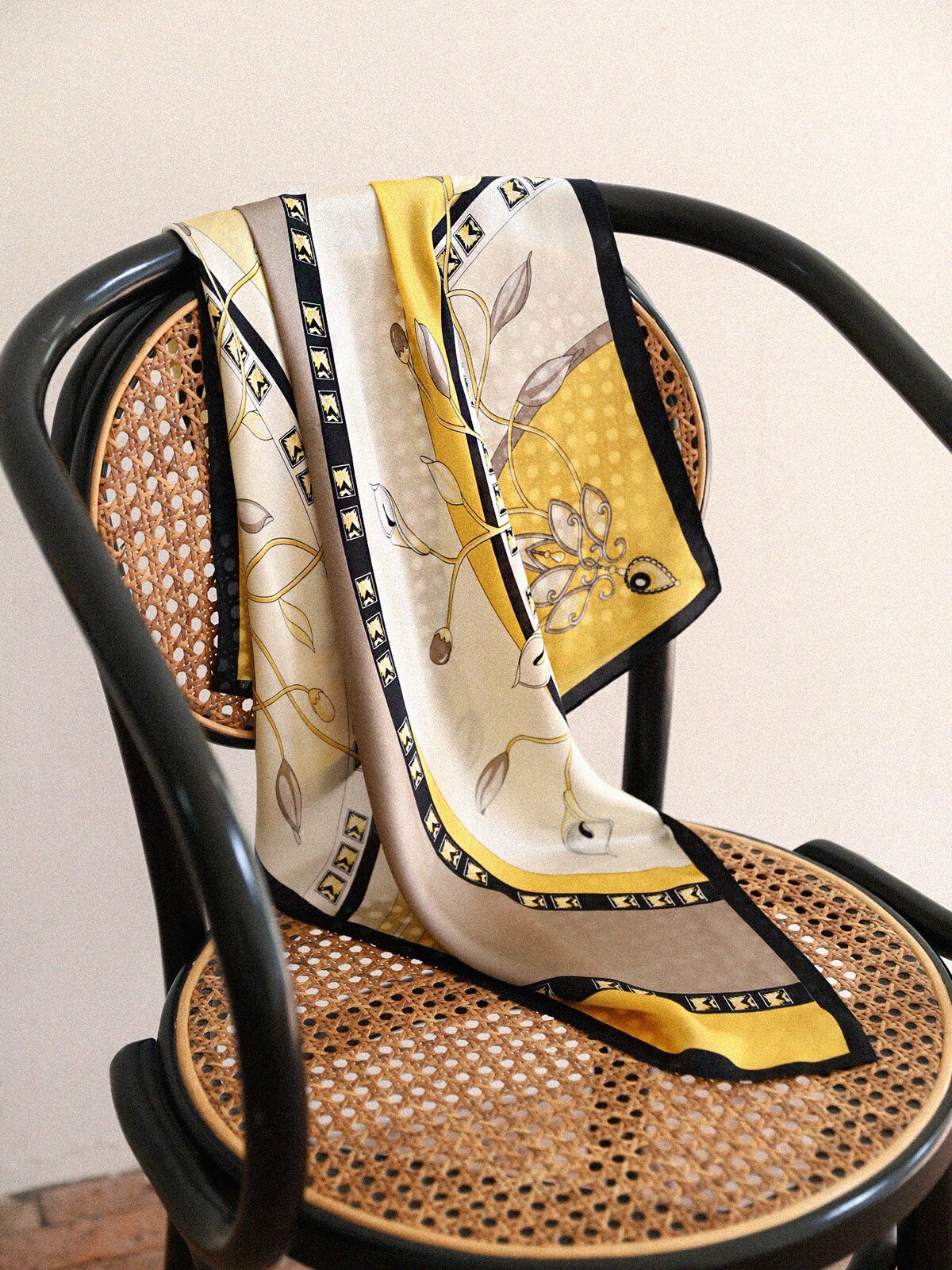 Botanique Botanical Vintage Yellow Print 100% Silk Square Scarf