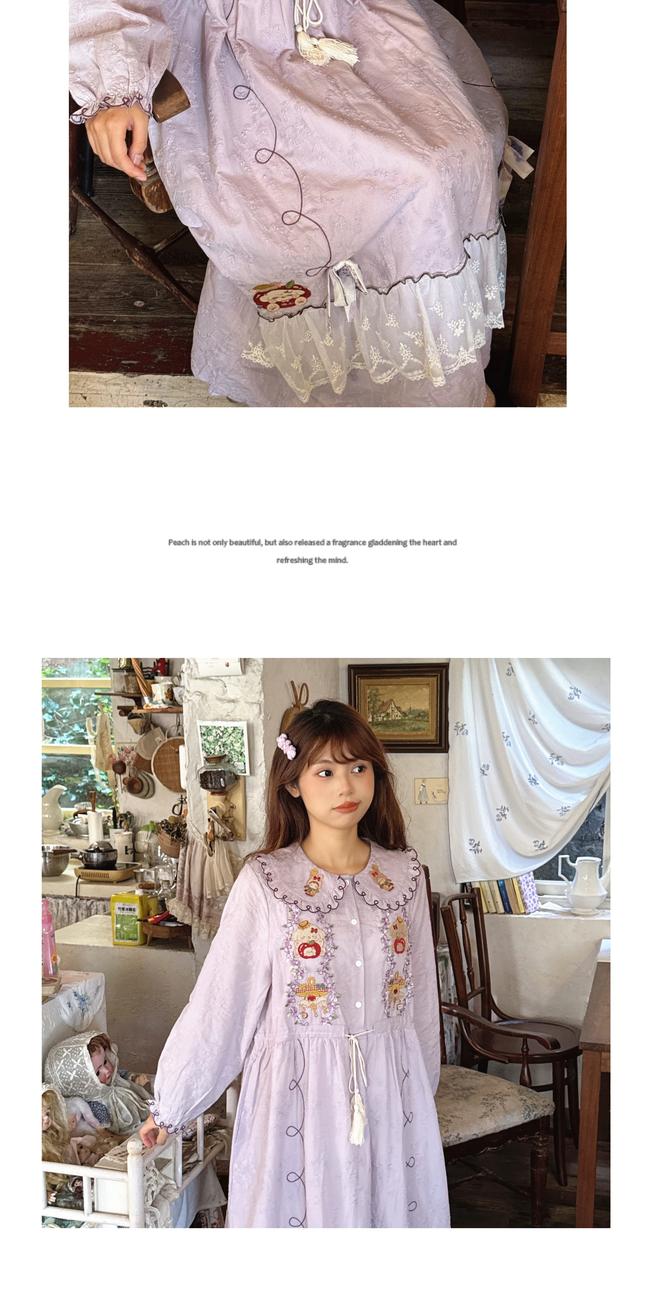 보헤미안 복고풍 모리걸 순면 원피스 (라일락) 빅사이즈 원피스 임부목 집시 히피룩