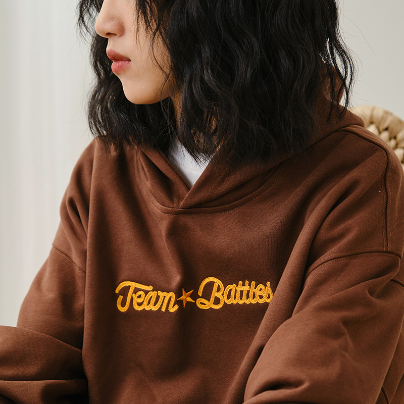 Battles Autumn and Winter Basic Logo Chain Embroidery Heavyweight Terry Hooded Sweatshirt Multi-Color Loose Hoodie