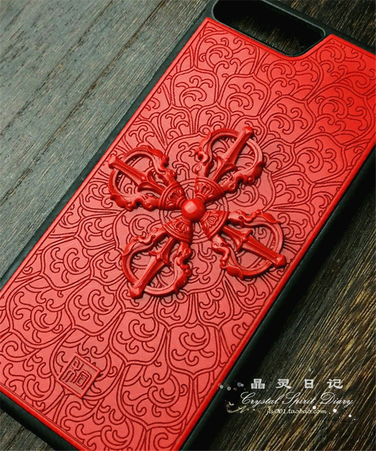 Large lacquer lacquered engraving with red cross diamond pestle mobile phone protective shell iPhone6 6s 6sPlus 7 8Plus X