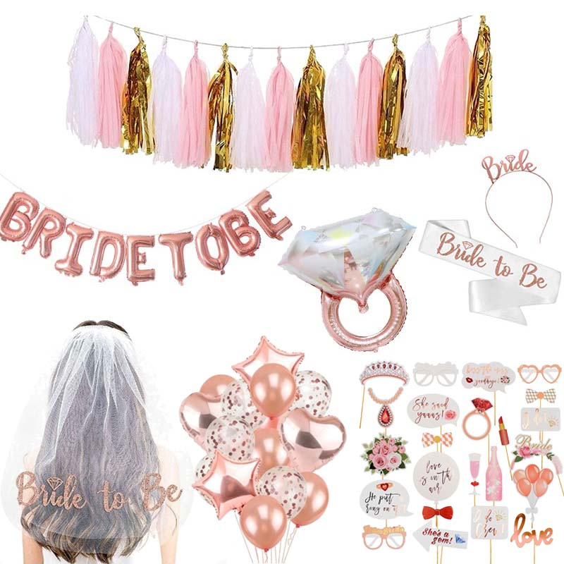 Bridal showrer bachelor party balloons dress up as bestie wedding party arrangement bridetto be a flag