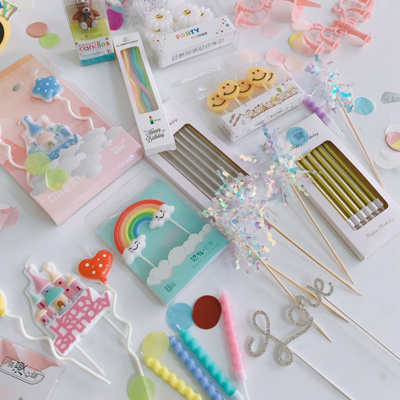 ins Korean smiley candle 18 year old princess party put a flag on cartoon bear rainbow child's birthday cake