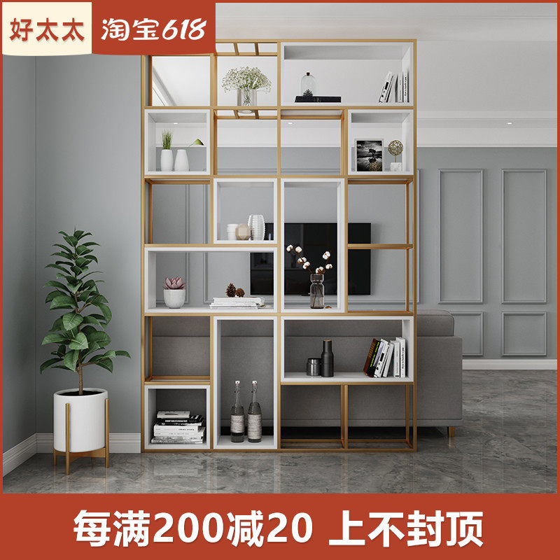 Living Room Entrance Iron Art Partition Shelve Nordic Xuanguan Landing Bookshelves Dining Room Office Milk Tea Shop Checkered Shelf