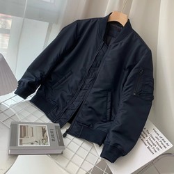 ຄໍາສັ່ງປະຈໍາວັນ ~ ລະດູຫນາວ 2021 ຮູບແບບໃຫມ່ handsome ຄູ່ bomber jacket baseball uniform stand collar cotton coat jacket for women