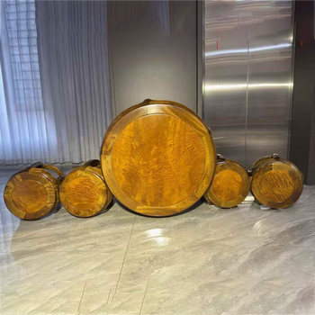 New Golden Nanmu Furniture Bamboo Round Drum Table Round Table Tea Table Small Leaf Nan Leisure Table Living Room Mahogany Home