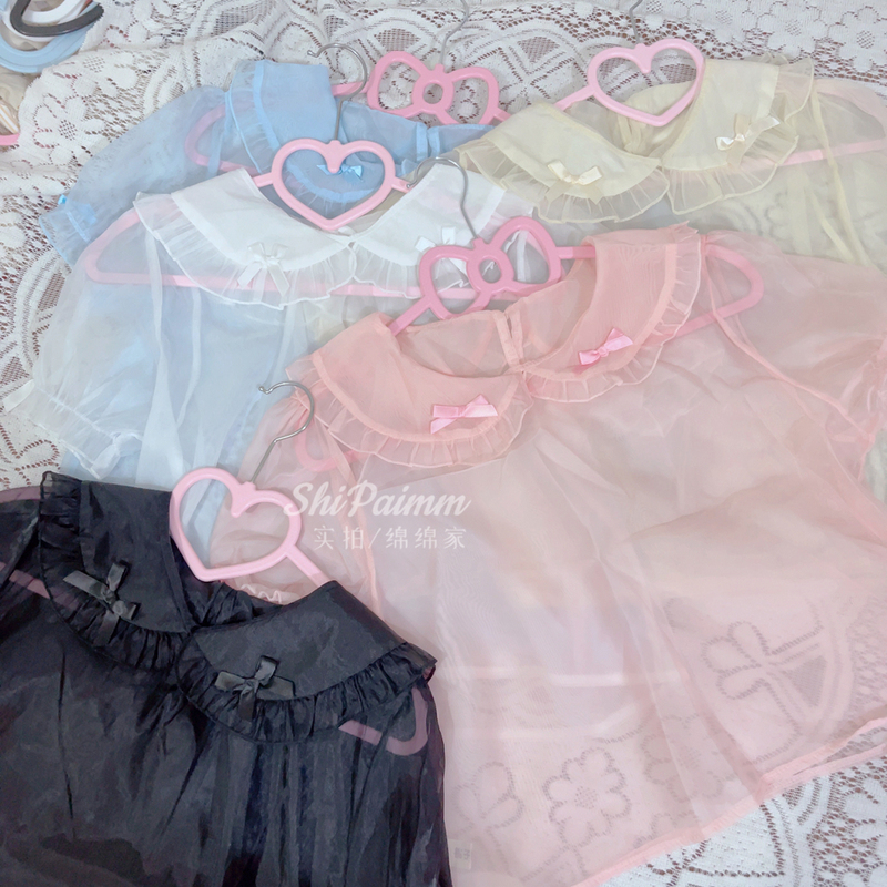 Affordable and Versatile~ LAOSHU Lolita Shirt with Doll Collar, Loose Mesh Inner Layer, Cute Girl Short-Sleeve Top for Summer