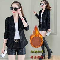 Xuân-Hè 2018 mới Hained leather nữ ngắn Phiên bản Hàn Quốc của bộ đồ giảm béo mỏng cổ áo khoác da nhỏ áo khoác size lớn ao khoac da nu