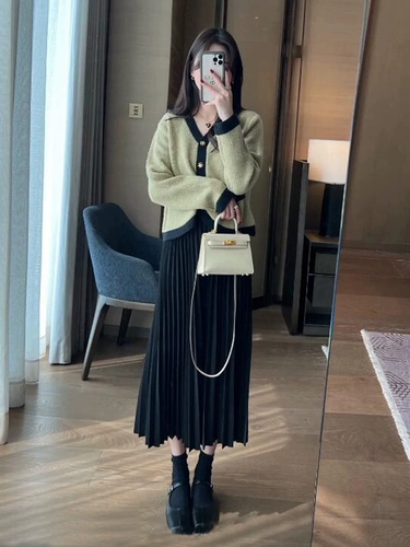 Осенний кардиган, свитер, платье, комплект, в стиле Шанель, изысканный стиль