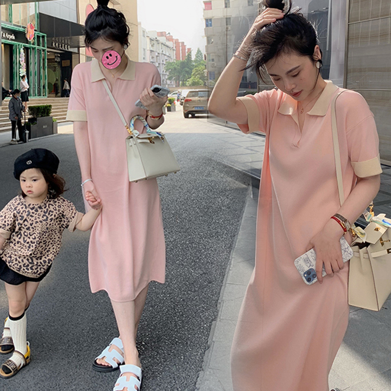 Maternity summer dress Summer short-sleeved top T-shirt dress Net red maternity summer suit Summer polo skirt