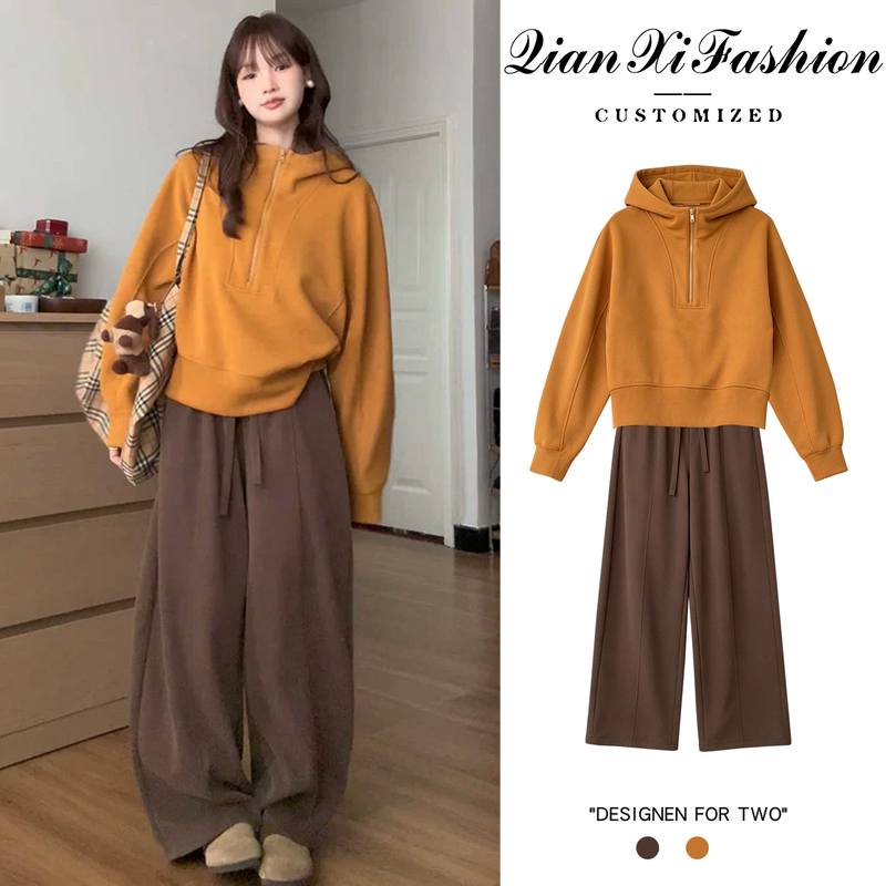 Maternity Autumn Outfit 2026 New Style Set Retro Lazy Half-Zip Sweatshirt Loose Fit Not Tight on the Belly Wide-Leg Pants Two-Piece Set Maternity Autumn Outfit 2026 New Style Set Retro Lazy Half-Zip Sweatshirt Loose Fit Not Tight on the Belly Wide-Leg Pants Two-Piece Set