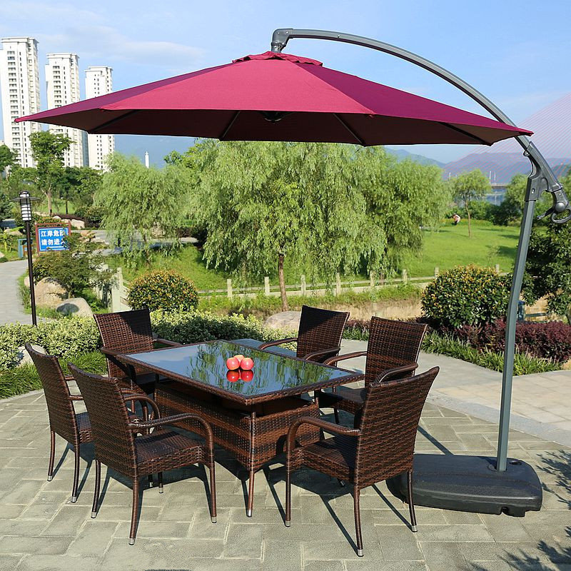 Outdoor table and chairs Garden Courtyard Rattan table and chairs with umbrella Tenged combined outdoor balcony waterproof open three-five pieces