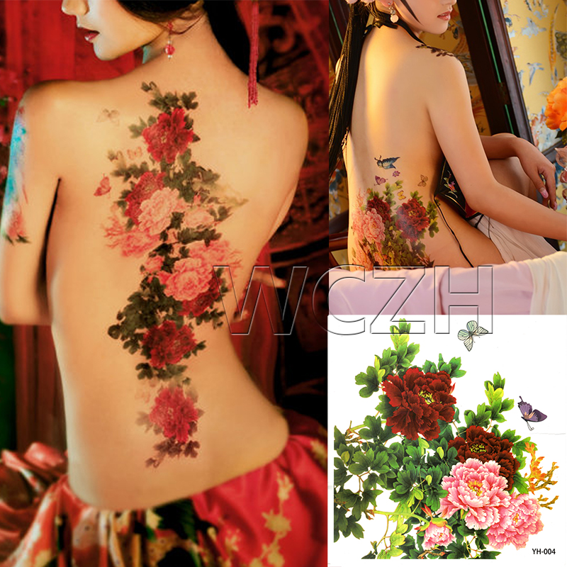 Big picture Peony Peony Flowers Tattooed stickers waterproof women Write a real photo Scar Tattoo to the stage Makeup Belly Leather Dance Sticker