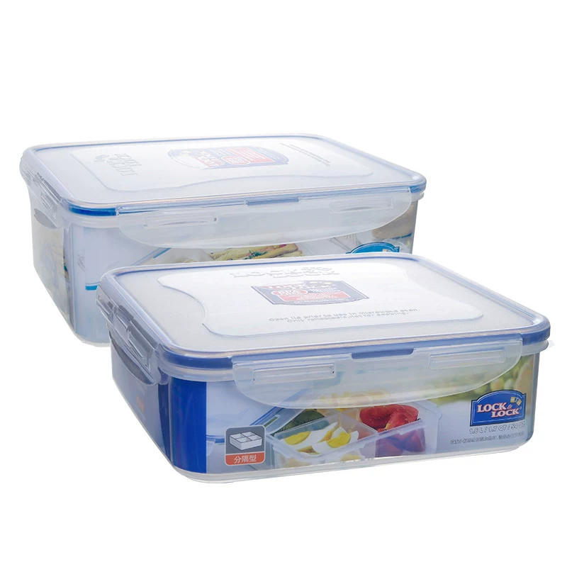 Plastic lunch box, storage system, rectangular storage box