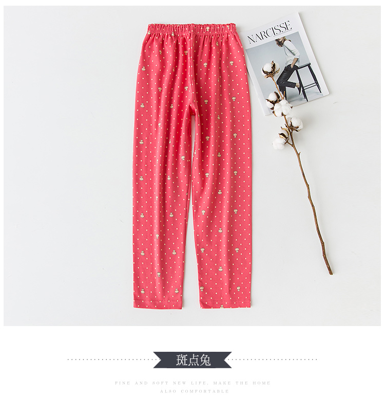 Mùa thu cotton pyjama phụ nữ hoạt hình in quần thun đầu quần nhà cotton thoáng khí phần mỏng kích thước lớn quần bộ lụa mặc nhà