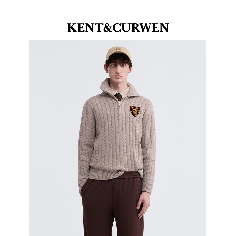 Celebrity-Inspired Kent&Curwen Three-Lion Series Autumn and Winter Men's Wool Cable Knit Sweater